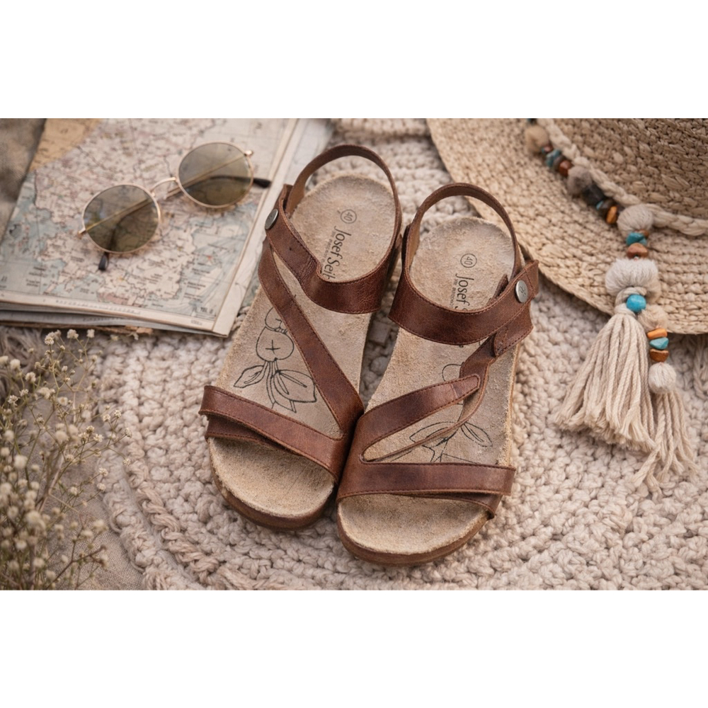 Josef Seibel Brown Leather Comfort Sandals EU 40 Adjustable Strappy Footbed - Picture 2 of 8